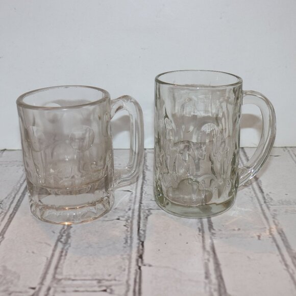 🍺 Vintage Glass Beer Mugs · Set of 2 · 4.5" & 5" Tall - Picture 1 of 5
